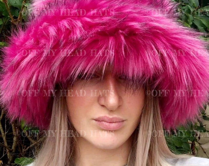 Featured listing image: Magenta Pink-Super Fluffy Luxury Faux Fur Bucket Hat-Pink Fur-Fuzzy Bucket Hat-Festival Hat-Fur Hat-Fake Fur Hat-Rave Hat-Blue Bucket Hat