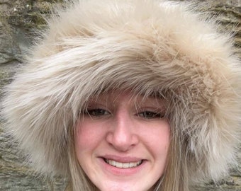 Caramel Fuzzy Bucket Hat-Festival Hat-Floppy Hat-Fur Hat-Fake Fur Hat-Rave Hat-Gold Bucket Hat-Cream Fur Hat-vegan friendly hat-