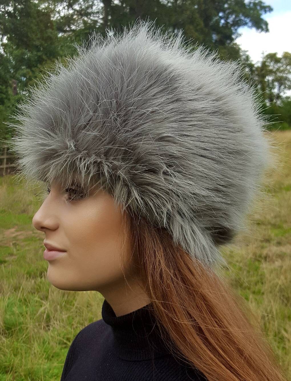 Super Fluffy Mid Silver Grey Luxury Faux Fur Hat