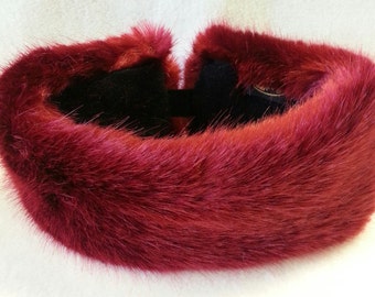 Super Luxury Deep Red Faux Fur Headband / Neckwarmer / Earwarmer-Head Wrap-Fur Head Wrap- Handmade in Lancashire England