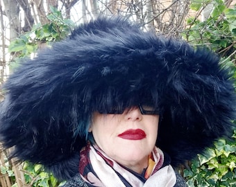 Textured Black Fuzzy Bucket Hat-Black Fur Hat-Fake Fur Hat-Ascot Hat-Black Bucket Hat-Vegan friendly hat-Pammy Hat-Oversized hat