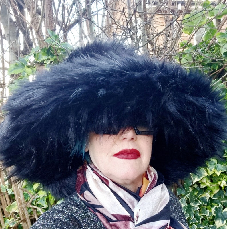 Textured Black Fuzzy Bucket Hat-black Fur Hat-fake Fur Hat-ascot Hat ...