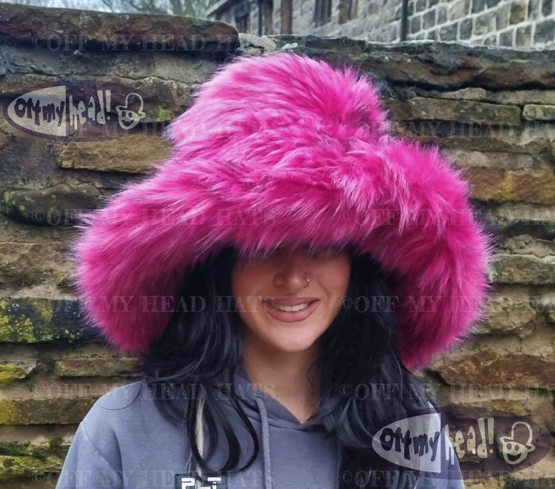Magenta Pink Extra Wide Wire Brim Fuzzy Bucket Hat-floppy 