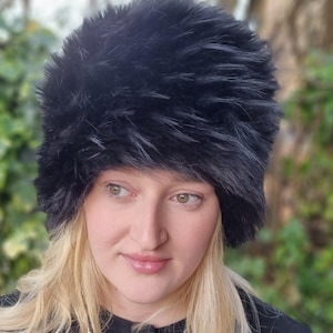 6 Inch Tall Black Faux Fur Hat-jk Style Hat-space Cowboy 6 Inch Tall Black Faux Fur Hat-jk Style Hat-space Cowboy