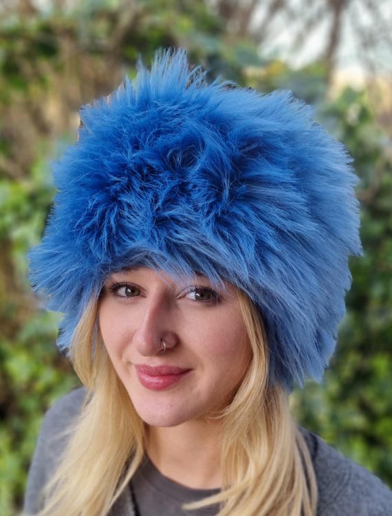 Beautiful Cornflower Blue-faux Fur Winter Hat-blue Fur Hat- Blue