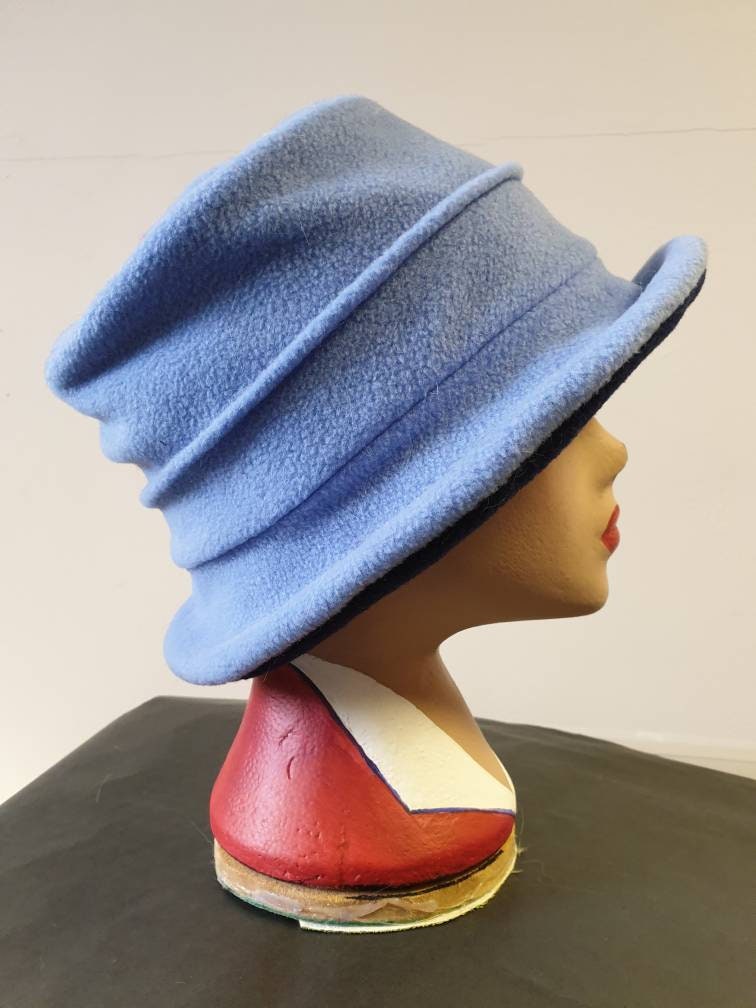 Light Blue and Navy Fleece Hat-Polar Fleece Lining-Downton Abbey Hat ...