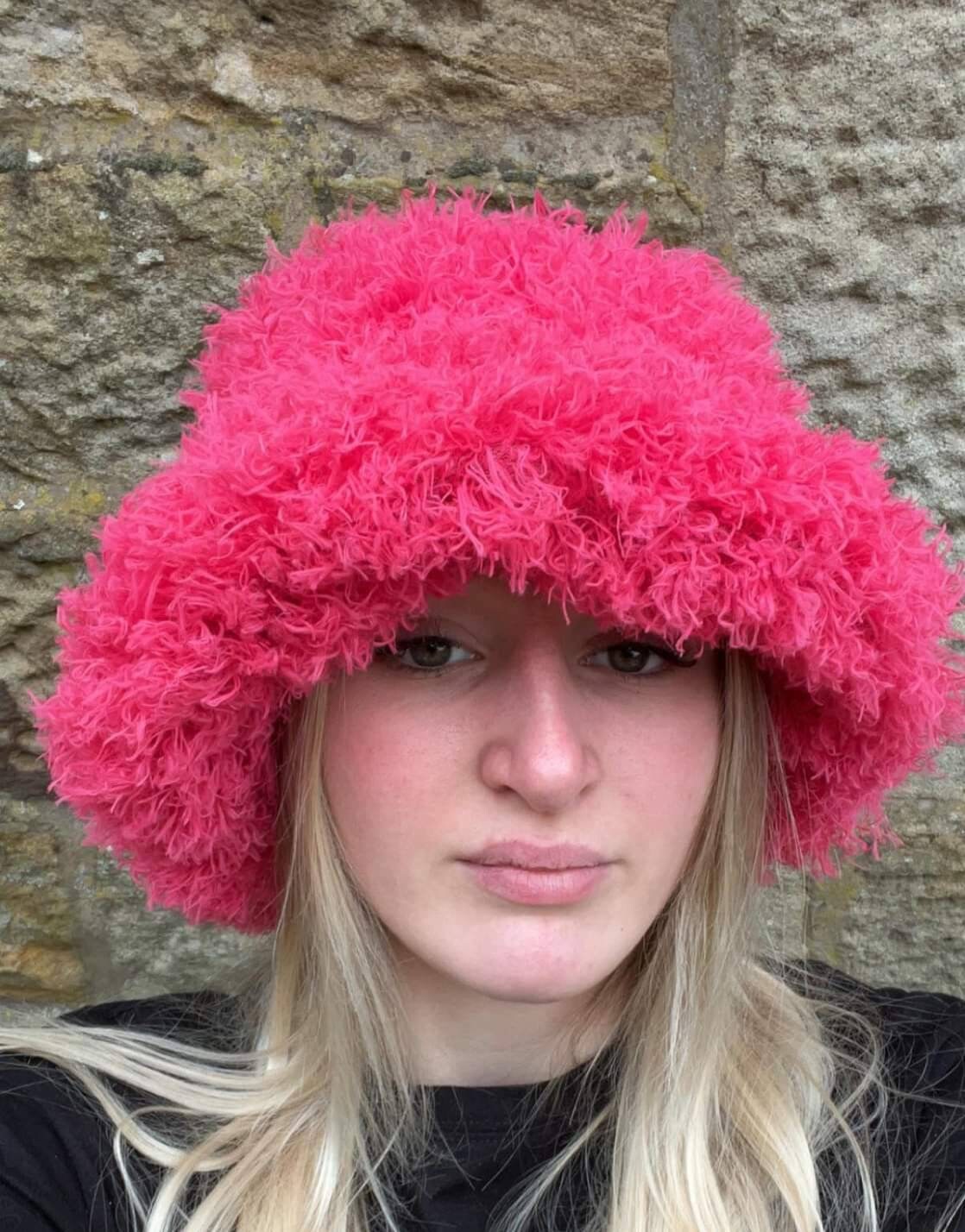 Frilly Pink Faux Fur Bucket Hat 