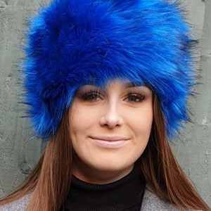 Royal Blue Long Luxury Faux Fur Hat with Cosy Polar Fleece Lining-Fur Hat-Fake Fur Hat-Winter Hat-Long Fur Hat-Cossack Hat-Blue Fur Hat