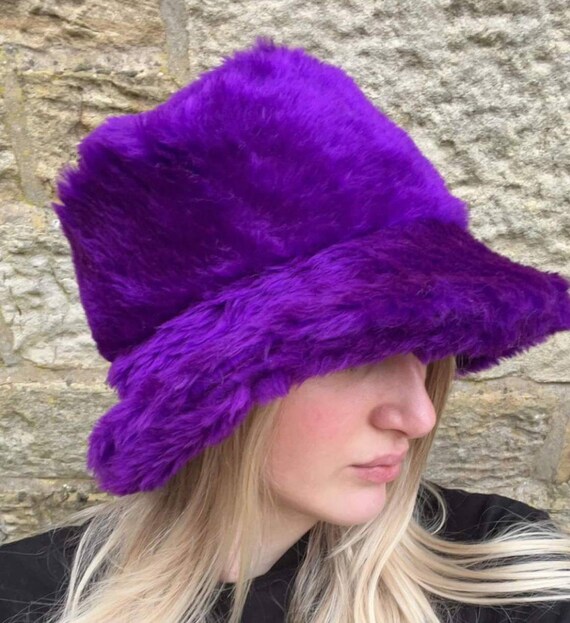 Purple Faux Fur Bucket Hat-festival Hat 
