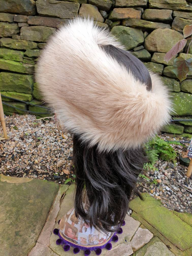 Stunning Creamy Luxury Faux Fur Headband with Brown Tips Fur Headband