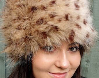 White Faux Fur Hat Russian Style With Cosy Polar Fleece 