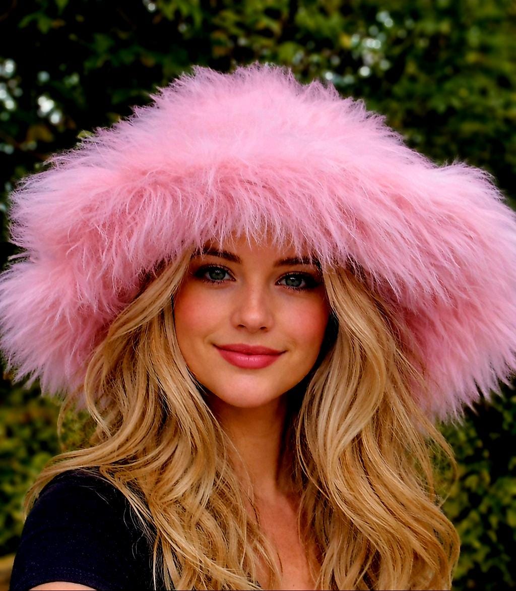Mega Fluffy-extra Wide Wire Brim -fuzzy Bucket Hat-pink Oversized