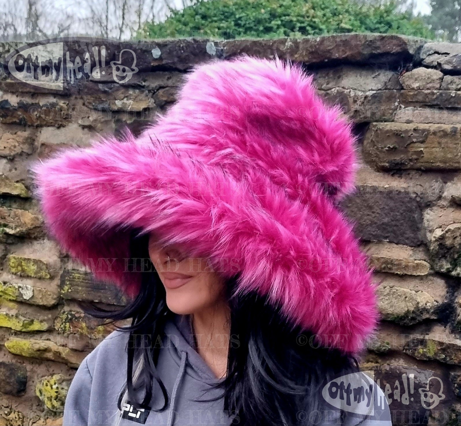 Bright Pink Faux Fur Bucket Hat, Accessories
