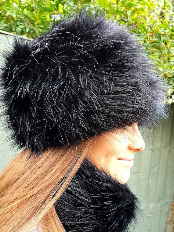 Lovely Black Pill Box Hat Luxury Faux Fur Hat With Polar 