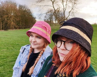 Crochet Raffia Hat in Pink or Black