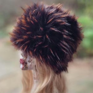 Rich Chocolate Brown/Black Luxury Faux Fur Hat with Polar Fleece Lining-Fur Hat-Fake Fur Hat-Winter Hat-Long Fur Hat-Brown Fur Hat