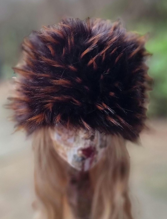 Rich Chocolate Brown/gold Streaks Luxury Faux Fur Hat With  display picture 1