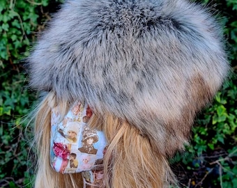 Grey and Brown Luxury Faux Fur Hat with Polar Fleece Lining- Fur Hat-Fake Fur Hat-Winter Hat- Grey Fur Hat- Vegan Fur Hat- Grey Fur- Brown