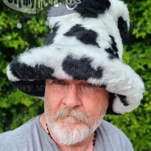 7 inch Tall Black Faux Fur Hat-JK Style Hat-Space Cowboy Style Hat-Fake Fur Black Hat- Stovepipe Hat- Black Fur Top Hat