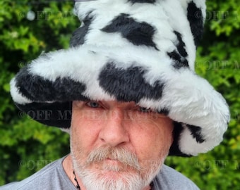 7 inch Tall Black Faux Fur Hat-JK Style Hat-Space Cowboy Style Hat-Fake Fur Black Hat- Stovepipe Hat- Black Fur Top Hat