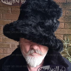 7 inch Tall Black Faux Fur Hat-JK Style Hat-Space Cowboy Style Hat-Fake Fur Black Hat- Stovepipe Hat- Black Fur Top Hat