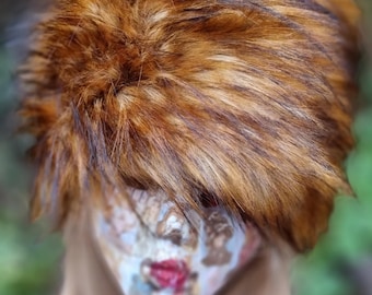 Fake Red Fox Fabric  Faux Fur Hat-Fleece Lining- Winter Fur Hat-Fox Fur Hat-Yellow-Cruelty Free-Vegan Fabric