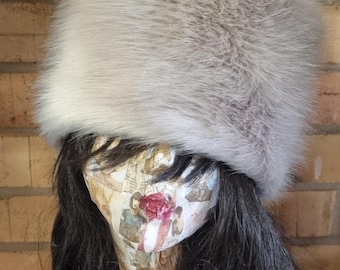 Silver Grey Faux Fur Hat with Polar Fleece Lining-Grey Fur Hat-Silver Hat-Pill Box Hat- Cruelty Free-Vegan Fabric-Grey Fur Hat-Fake Fur Hat