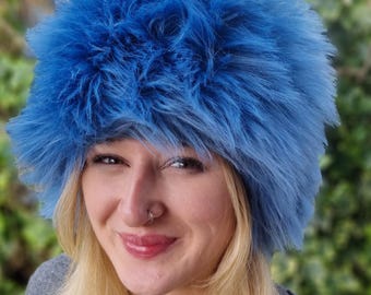 Beautiful Cornflower Blue-Faux Fur Winter Hat-Blue Fur Hat- Blue Russian Hat-Russian Hat-Fake Fur Hat-Blue Fur