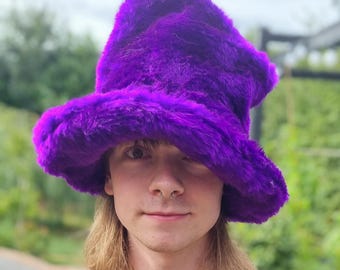 7 inch Tall Purple Faux Fur Hat-JK Style Hat-Space Cowboy Style Hat-Fake Fur Purple Hat- Stovepipe Hat- Purple Fur Top Hat