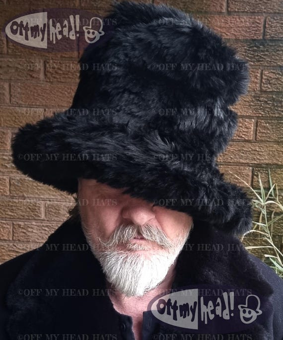 高さ7インチのブラックフェイクファーハット、JKスタイルハット