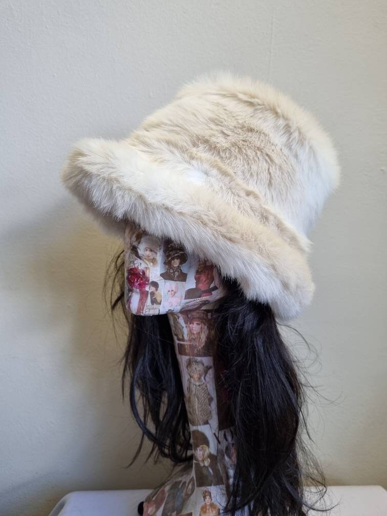 Cream Shades Luxury Faux Fur Bucket HatFestival HatFloppy HatFur Hat