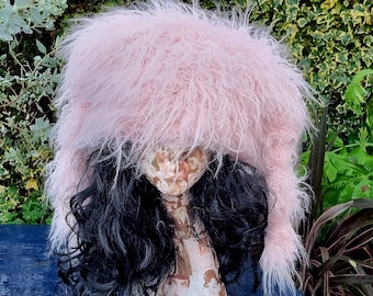 Baby Pink Mongolian Marshmallow Hat- Fake Fur- Ski Hat-Apres Ski- Dog Walking- Pink Fur Hat-Cruelty Free-Vegan Fabric-Faux Fur