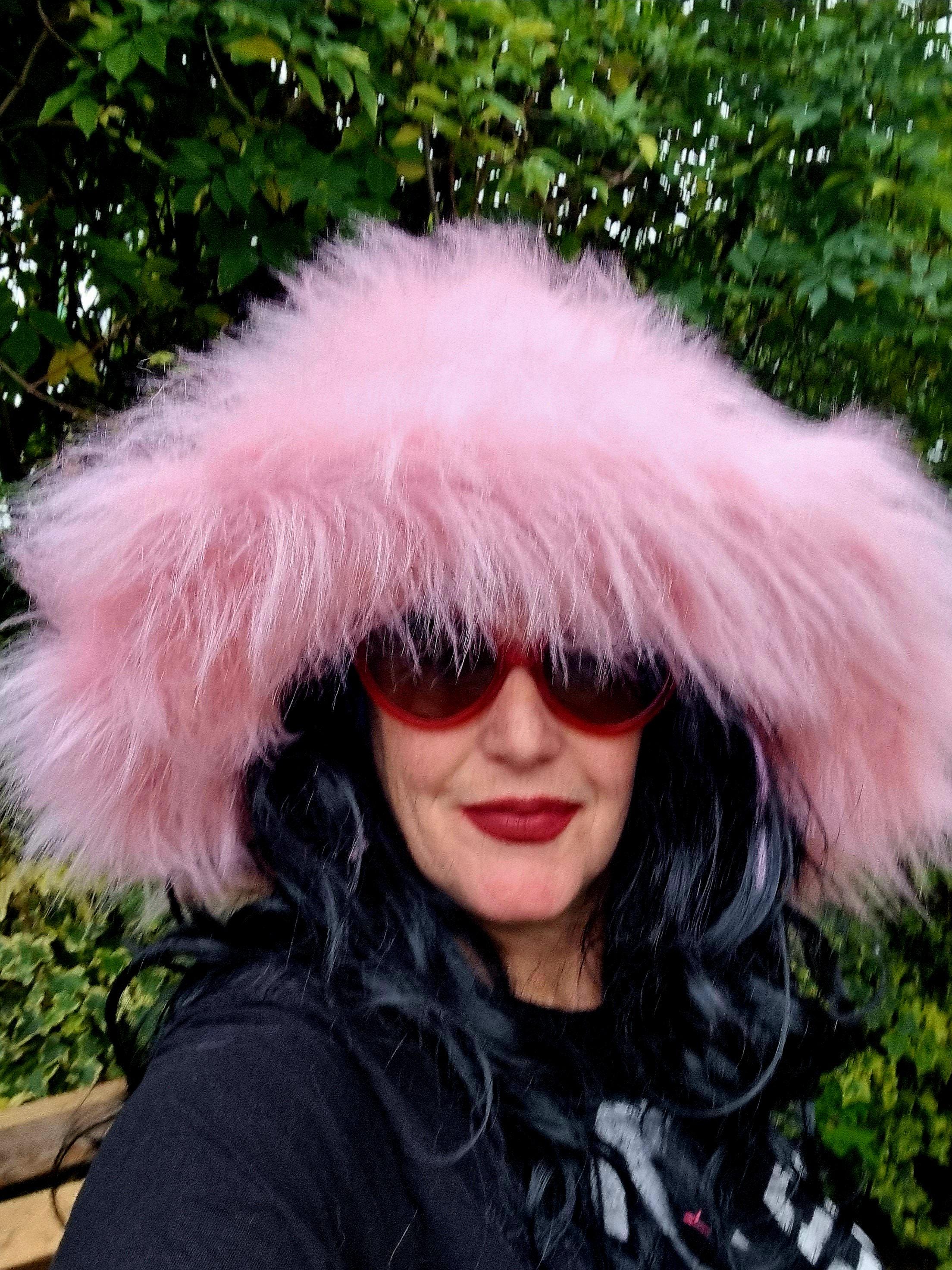 Women\'s Dark Pink Oversized Winter Long Pile Fur Wide Moldable Brim Warmer Cap Extra Wide- Wire Brim Pale Pink Fuzzy Bucket Hat-pink Fur  main image 3