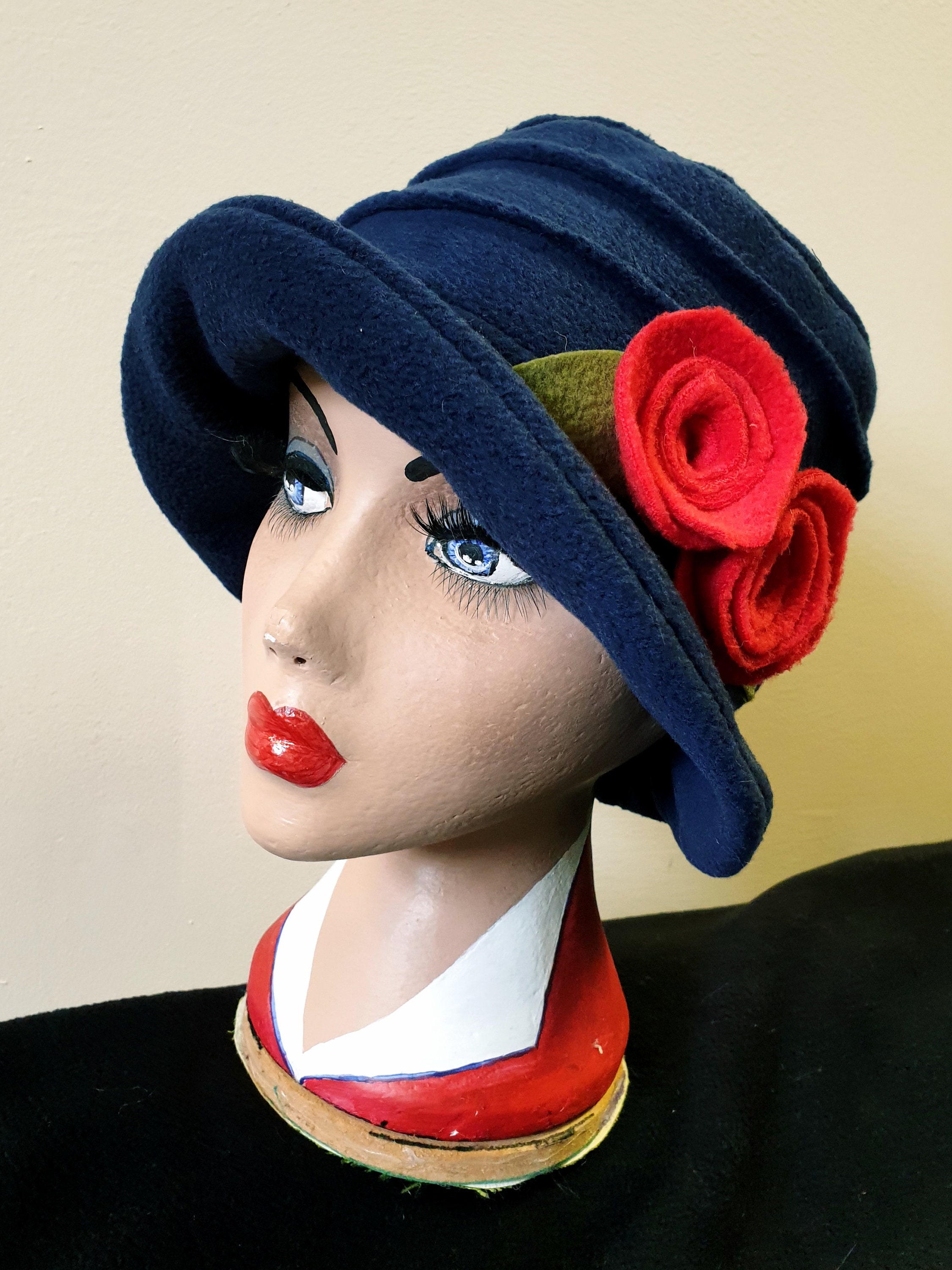 Navy Blue Fleece  Hat  Polar Fleece  Lining Downton Abbey Hat  