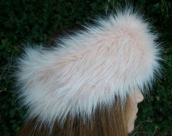 Pale Peachy Pink Faux Fur Headband-Neckwarmer- Earwarmer-Head Wrap-Fur Head Wrap- Handmade in Lancashire England