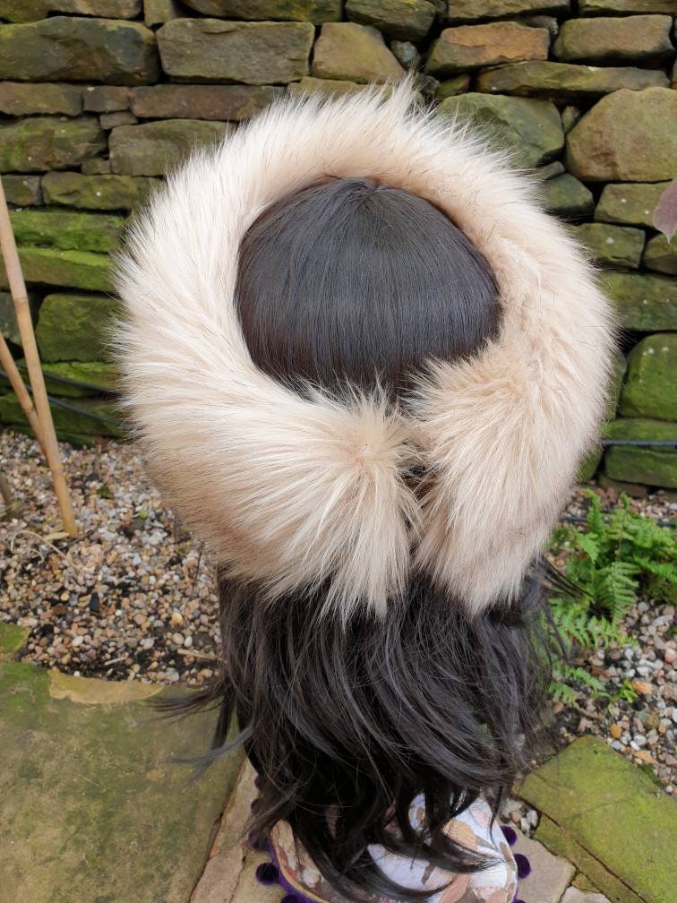 Stunning Creamy Luxury Faux Fur Headband with Brown Tips Fur Headband