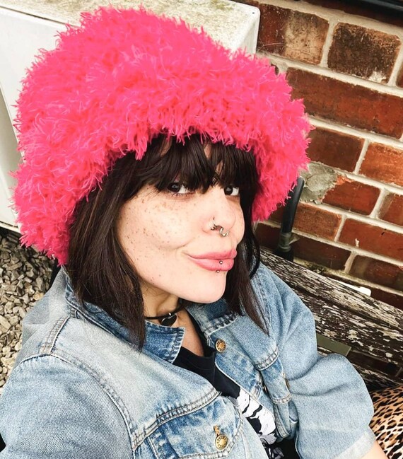 Frilly Pink Faux Fur Bucket Hat 