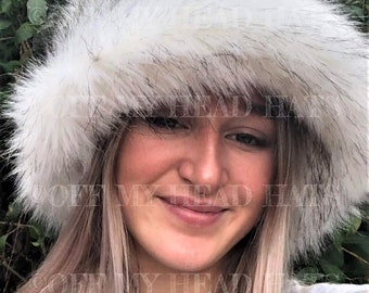 White/Black Soft Fuzzy Bucket Hat-Faux Fur Hat-Festival Hat-Floppy Hat-Fur Hat-Fake Fur Hat-Rave Hat-White Bucket Hat-Vegan Friendly Hat