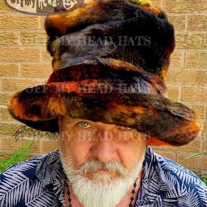Tall Luxury Faux Fur Hat-JK Style Hat-Space Cowboy Style Hat-Fake Fur Black Brown Orange Hat- Stovepipe Hat- Brown Fur Top Hat-Cruelty Free
