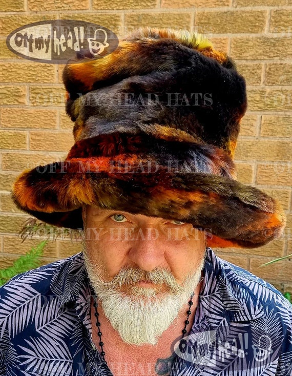 Tall Luxury Faux Fur Hat jk Style Hat space Cowboy Style Hat fake Fur Black Brown Orange Hat Stovepipe Hat Brown Fur Top Hat cruelty Free Etsy UK