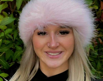 Baby Pink Fluffy Faux Fur Headband-Neckwarmer-Earwarmer-Head Wrap-Fur Head Wrap-Pink Fur- Pink Fur Headband