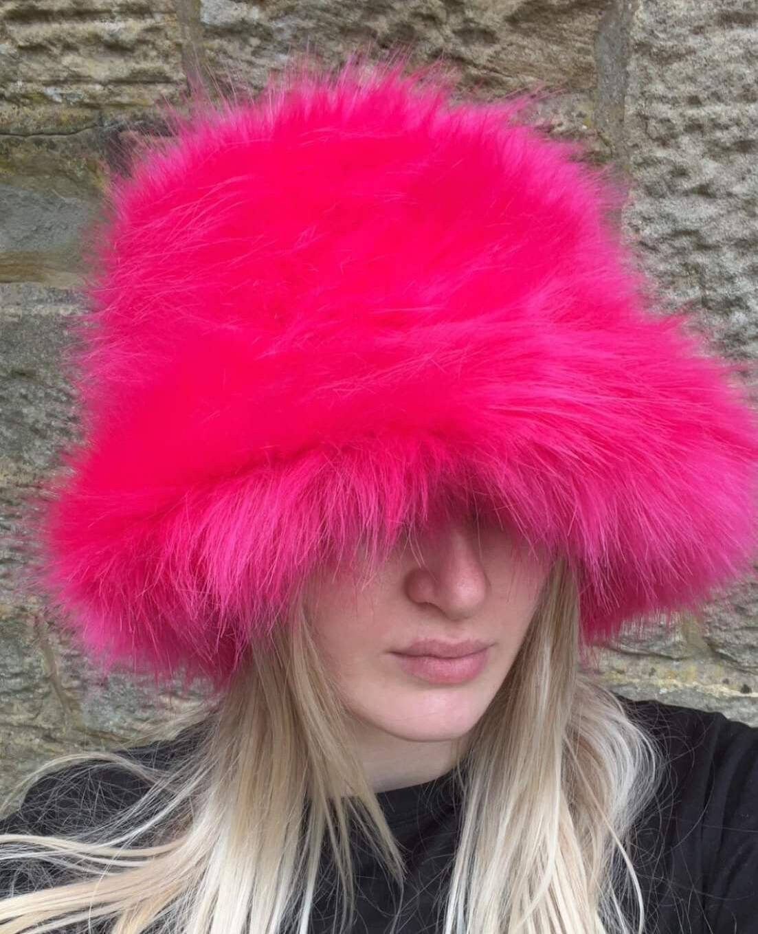Hot Pink Fuzzy Bucket Hat-Festival Hat 