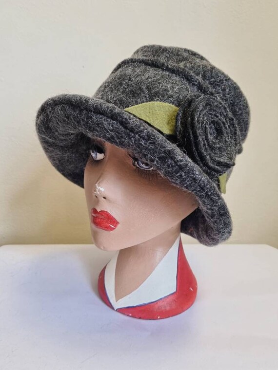 Fully Polar Fleece Lined Dark Grey Wool Hat-Cloche Hat- Wool Hat-Downton Abbey Hat-1930's-Womens Winter Hat-Womens Felt Hat-Flapper Hat-