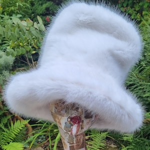 Gorgeous 7 inch Tall White Luxury Faux Fur Hat-JK Style Hat-Space Cowboy Style Hat-White Fake Fur Hat- Wedding Hat- Cruelty Free- Unisex-