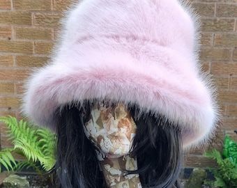 Baby Pink Super Luxury Faux Fur Bucket Hat- Baby Pink-Fuzzy Bucket Hat-Fur Hat-Fake Fur Hat-Rave Hat-Pink Bucket Hat-Cruelty Free-Vegan