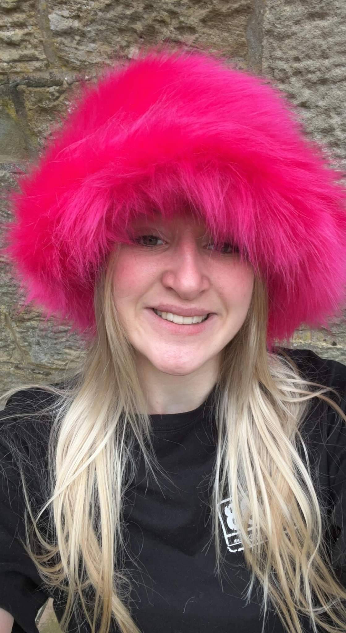 hot pink fur hat