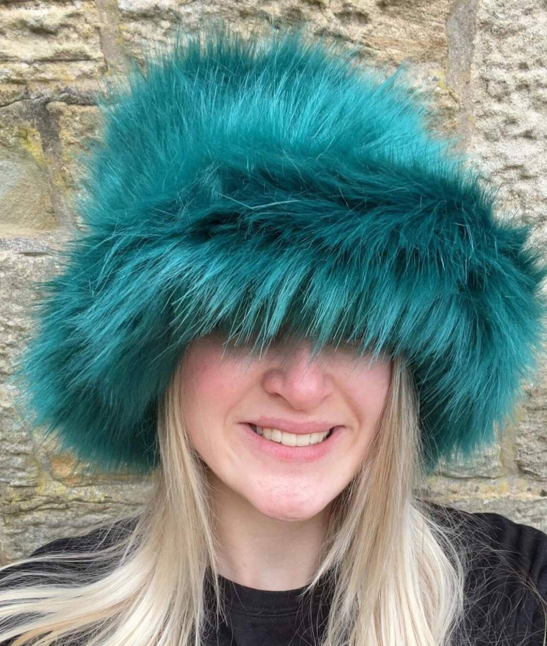 Petrol Blue-festival Hat-floppy Hat-fur 