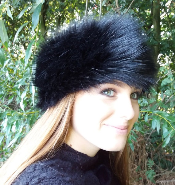Long Black Faux Fur Headband-neckwarmer-earwarmer-head Wrap  display picture 3