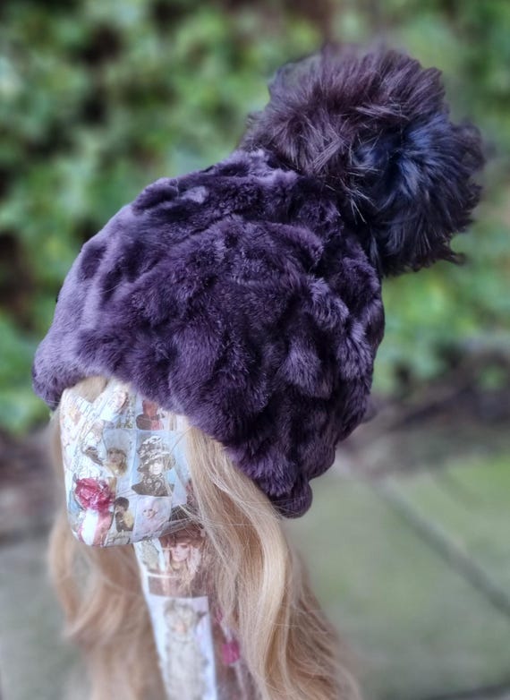 Buy Violet Faux Fur Pom Pom Hat-fully Lined With Polar Fleece-pom