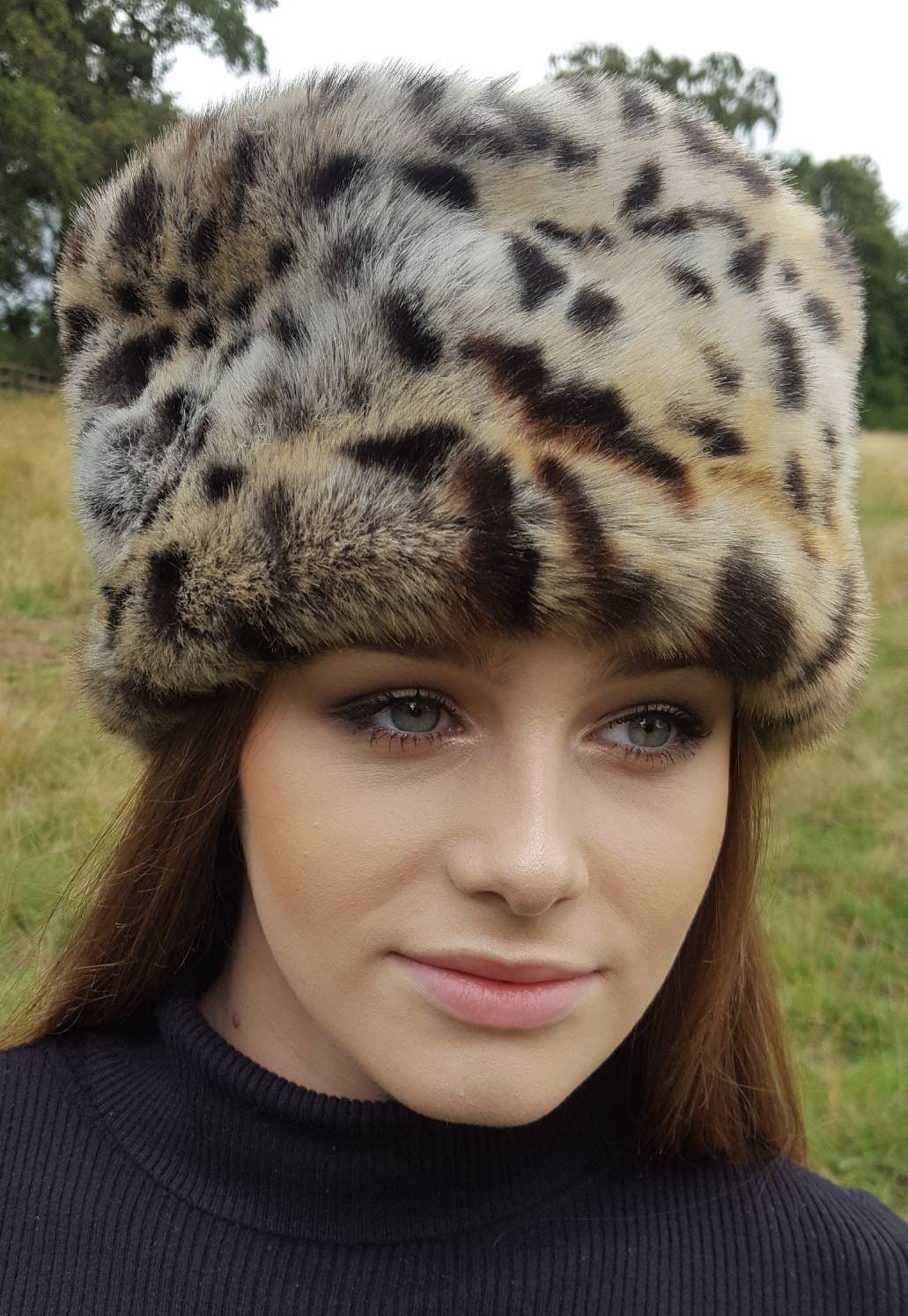 Animal Print Luxurious Lynx Print Faux Fur Hat with Cosy Polar Fleece